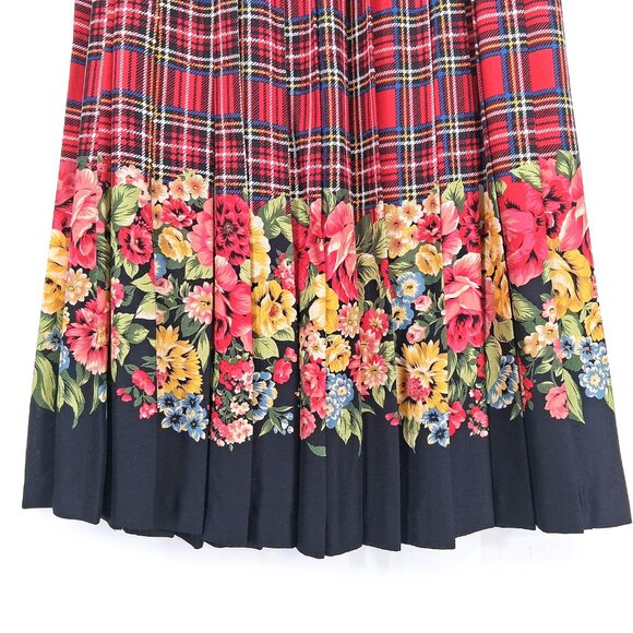 Marisa Christina Classics Vintage Rayon Plaid Floral Border Pleated Midi Skirt S - Picture 3 of 9